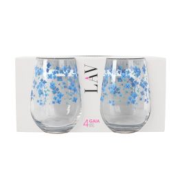 LAV Set de 4 Vasos de 475 cc Colección Gaia Diseño Flores, 7 cm diámetro, 11 cm alto (6 Cajas)