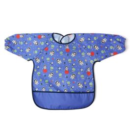 Kiokids Babero Impermeable con Mangas y Bolsillo Recogemigas Azul de Poliéster TPU para Bebé +4 Meses | Ideal Guardería y Comer Solitos