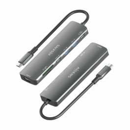 AISENS ASUC-7P026-GR Dock USB-C 7 en 1 Replicador de Puertos para Portátil, HDMI 4K@30Hz, USB-A, USB-C PD 100W, Lector SD/MicroSD Gris