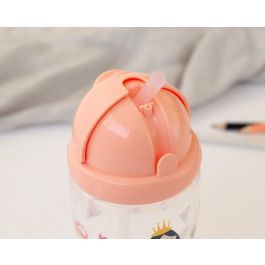 KioKids Botella 350 mL Rosa con Pajita Fácil Apertura Higiénica para Bebés +6 Meses