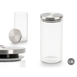 Vivalto Tarro Redondo de Borosilicato con Tapa de Acero, Transparente, 1.4 L, 10.2 x 21.2 x 10.2 cm (12 Unidades) Precio: 38.78999971. SKU: B1BTYDCGDQ