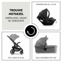 Hauck HAU1731474471948 Set de Viaje 3 en 1 Shop N Care Trio - Cochecito, Capazo, Silla de Auto, Adaptadores - 4 Ruedas - Gris