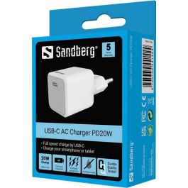 Sandberg Cargador de Pared USB-C 20W Power Delivery (PD) Carga Rápida para Smartphones y Tablets con Enchufe Europeo