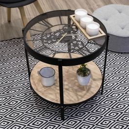 Home Deco Factory Mesa Auxiliar con Reloj Industriel Diámetro 50,5 cm Alto 51 cm