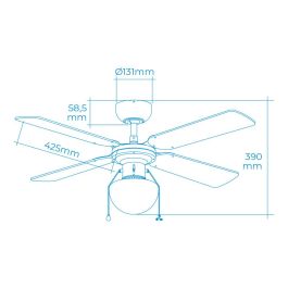 Edm Ventilador de techo modelo caribe, blanco, 50W, Ø102cm, 3 velocidades, con luz, 4 aspas