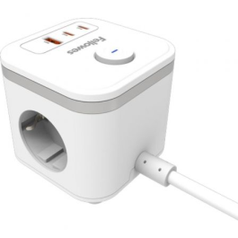 Fellowes Regleta con Interruptor y 3 Tomas, 1 USB-A + 2 USB-C, Cable 2m, Blanca. Ref: 100137168