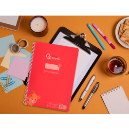 Liderpapel Cuaderno Espiral A4 Pautaguía Tapa Plástico 80 Hojas 90gr Cuadro Pautado 3mm Con Margen Rojo