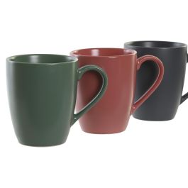 DKD Home Decor Lianfeng 21 Taza de Gres con Tapa Rubberwood, Set de 4, 300ml, Verde/Rosa/Gris Oscuro, 13 x 31 x 19 cm