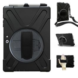 eSTUFF Funda Defender CHICAGO para Microsoft Surface Go 4/Go 3/Go 2/Go con protector de pantalla, soporte y correa, Negro