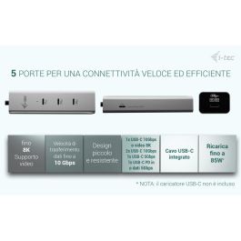 I-Tec Metal USB-C Charging HUB 5 puertos con video 8K y Power Delivery 85W para Windows, Mac, Linux, Android, ChromeOS, iPadOS, Plata