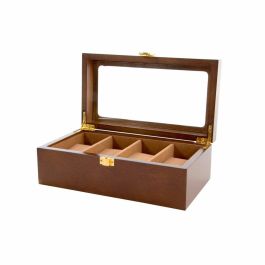 DKD Home Decor Relojero Organizador Caja Estuche para 4 Relojes Marrón de MDF, Terciopelo y Cristal 22 x 12 x 8 cm