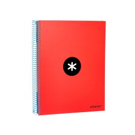 Cuaderno Espiral A4 Micro Antartik Tapa Forrada 120H 90 gr Cuadro 5 mm 5 Bandas 4 Taladros Color Rojo