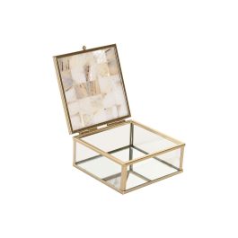 DKD Home Decor Joyero Scandi de Cristal y Metal Blanco/Dorado con Nácar 10 x 5 x 11 cm (4 Unidades)