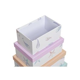 DKD Home Decor Caja Kids de Almacenaje Cartón Ballenitas Azul Lila 33.5x15.5x43.5 cm Set 10 Piezas