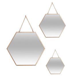 Atmosphera Set 3 Espejos Hexagonales Oro - Metal/Vidrio - 19,8x17,5cm/25x22,5cm/29,5x26cm