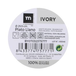La Mediterranea Plato Llano Melamina Ivory 25.5 cm (24 Unidades)