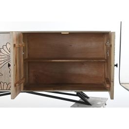 DKD Home Decor Buffet Tropical de Madera de Mango y Metal Gris Natural con 4 Puertas y 2 Estanterías, Detalles de Flores 177x45x74 cm