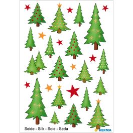 HERMA 15233 Pegatinas de Navidad con Árboles de Seda, Multicolor, Autoadhesivas y Permanentes, 28 Piezas