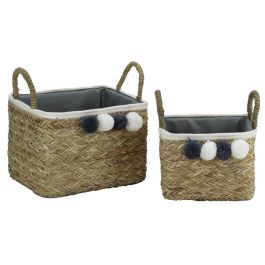 DKD Home Decor Cesta Boho Natural Gris Oscuro Fibra Algodón Pompon Set 2 Unidades 33x33x25 cm Precio: 33.4999995. SKU: B13CFQQPDR