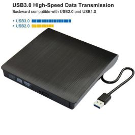 CoreParts Unidad Externa DVD RW para DVD+R y DVD-R con interfaz SATA y USB 3.0, Cable único para alimentación y datos, Color Negro
