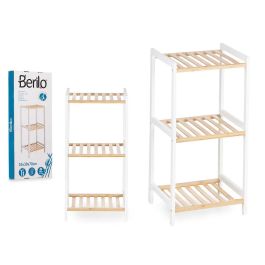 Berilo Estantería Cuadrada de Bambú y Madera con 3 Estantes, Color Blanco/Natural, 35.2x70x30.2 cm