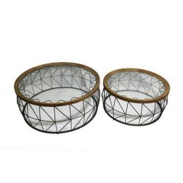 DKD Home Decor Mesa Centro Vintage Natural Negro Metal y Cristal 100 x 43 x 100 cm Set de 2 Precio: 433.50000023. SKU: S3023699