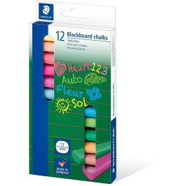 STAEDTLER Wandtafelkreide Tizas de Colores Surtidos para Pizarra, 12 Unidades, en Estuche, Multicolor, Redondas