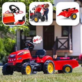 FALK 2046AB Tractor a Pedal X con Capota Abatible y Remolque Incluido para Niños de 2 a 5 Años