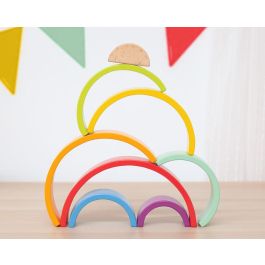 KioKids Arcoíris de Madera Waldorf Montessori Grande 8 Piezas Multicolor para Niños +18 meses, Desarrollo Motricidad y Lógica