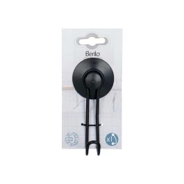 Berilo Percha de Metal Negro Mate con 1 Gancho y Ventosa – Fijación Fuerte sin Taladros – 13x5x5.5 cm para Baño y Cocina (24 Unidades)