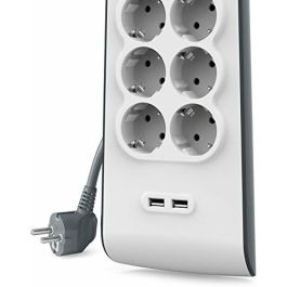Belkin Regleta de Protección Contra Sobretensiones, 8 Tomas + 2 Puertos USB, 2.4A, 2m, Blanco-Gris