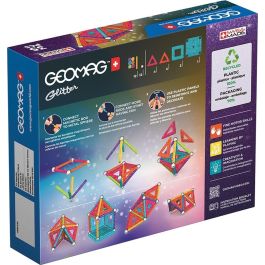 Geomag Purpurina Ecofriendly Set Construcción Magnética 35 Piezas: 12 Barras, 12 Esferas, 10 Paneles. Plástico 100% Reciclado, Efectos Brillo 2D 3D