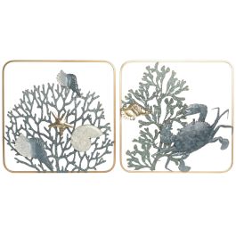 DKD Home Decor Decoración de Pared Mediterráneo Azul Dorado Metal 50 x 50 cm (4 Unidades) Precio: 93.49999967. SKU: B17SBKSMZL