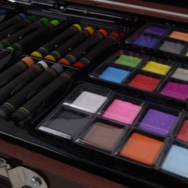 MGM Cajonera de madera 'Mano del Artista' 140 piezas – Kit completo de materiales de dibujo, pintura y pasteles para ocio creativo