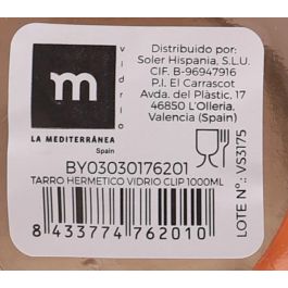 La Mediterranea Tarro Hermetico Vidrio Clip 1000 ml con Medidas 13x9x16 cm