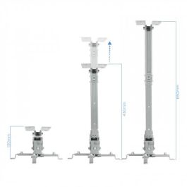 TooQ PJ2012T-S Soporte para Proyector de Techo Inclinable +/- 15°, 20kg, Ajustable 13-65cm, Plata