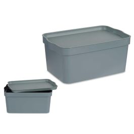 Caja de plástico con tapa Kipit 7,5L gris 21x14x32 cm (12 Unidades)