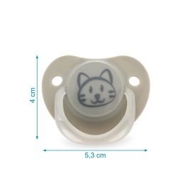 KioKids Chupete Ortodóntico para Bebés 6-18M. Tetina Silicona Alta Calidad Pack 2 Und. Diseño Gatito Gris Colección Soft Nordic