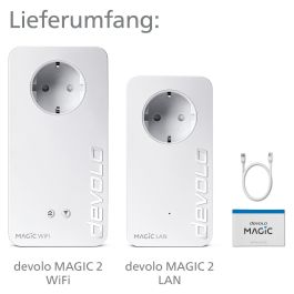 Devolo Magic 2 WiFi next Powerline Starter Kit, Adaptador WiFi y LAN, hasta 2400 Mbps, Gigabit Ethernet, Blanco