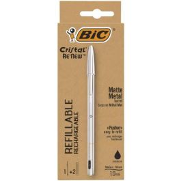 Bic Bolígrafo Cristal Re-New Tinta Negra Color Plata Blíster 1 Ud + 2 Recargas