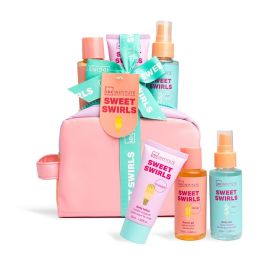 IDC Institute Sweet Swirls Estuche Set de Baño 4 Piezas con Loción Corporal, Gel de Ducha, Bruma y Neceser