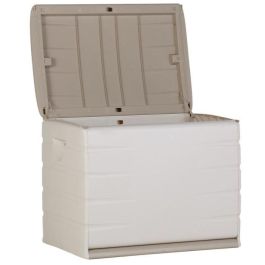 PLASTIKEN Safe 260L - Baúl de Almacenamiento Multiusos Interior/Exterior con Ruedas y Candado Beige para Jardín o Juguetes