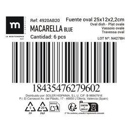 Fuente Oval Macarella Blue 25x12x2.2 cm - Inde (24 Unidades) Fuente Oval Macarella Blue 25x12x2.2 cm - Inde (24 Unidades)