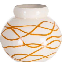 Jarrón Blanco-Mostaza Metal Decoración 16 X 16 X 18 cm