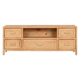 DKD Home Decor Mueble para TV Tropical de Abeto y Ratán Marrón Claro Acabado Natural con 5 Cajones y 1 Estantería 120x30x45 cm