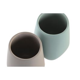 DKD Home Decor Vaso Beige y Verde Menta de Dolomita (2 Unidades) 8 x 11 x 8 cm