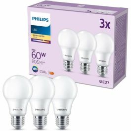 Philips PHI8719514452404 Bombilla LED E27, 60W Equivalente, Blanco Cálido Mate, No Regulable - Pack de 3 Unidades