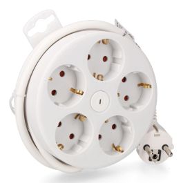 Edm Prolongador Redondo con 5 Tomas Schuko 2P+T, Interruptor, Cable H05VV-F 3G1,5mm² de 1,5m, Blanco