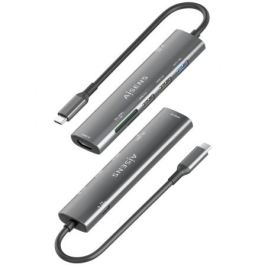 Aisens ASUC-7P027-GR Docking USB Tipo-C 7 en 1 HDMI 4K, Power Delivery 100W, 3xUSB, Lector Tarjetas SD/MicroSD Gris