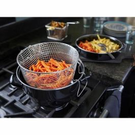 Baumalu Freidora Esmaltada Negra 26 cm, 5 Litros, Compatible Inducción, con Cestillo y Tapa Esmaltada